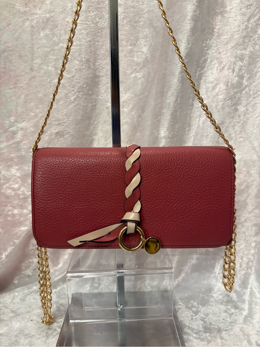Chloe Alphabet Braided Long Wallet in Mauve Pink COA